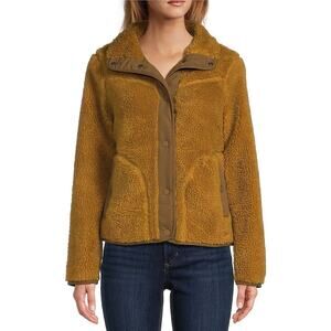 L.L. Bean Sherpa Fleece Stand Collar Antique Gold Snap Front Cozy Jacket Size 1X